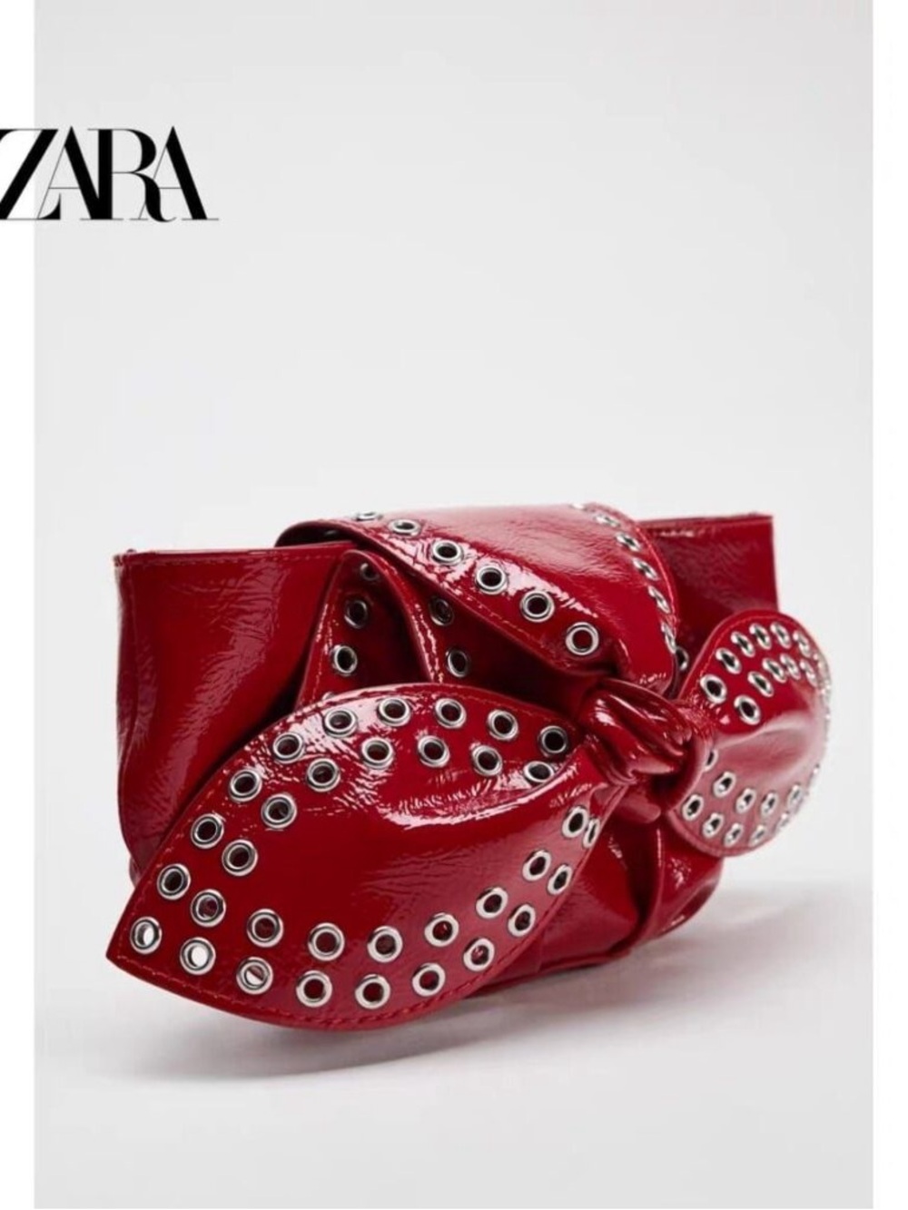 Zara Red Patent Bow Detail Women’s bucket bag purse